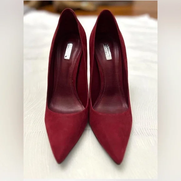 SCHUTZ Gilberta Burgundy Suede Heel Pointed Toe Pumps in Rubi Wine - Size 8 - Picture 2 of 8